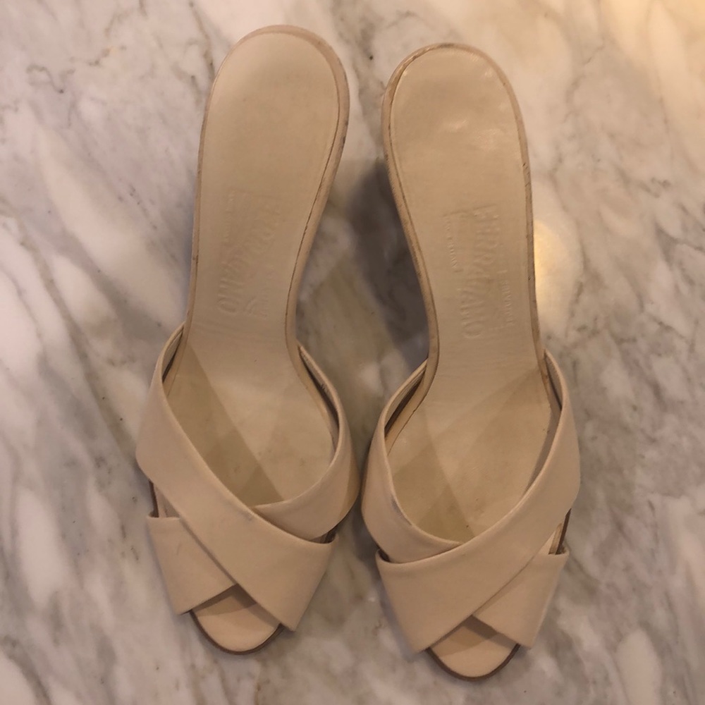 Cream colored Ferragamo mike heels